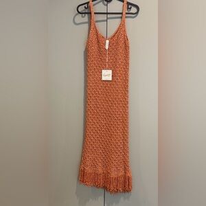 Handmade Orange Crochet Fringe Tank Dress